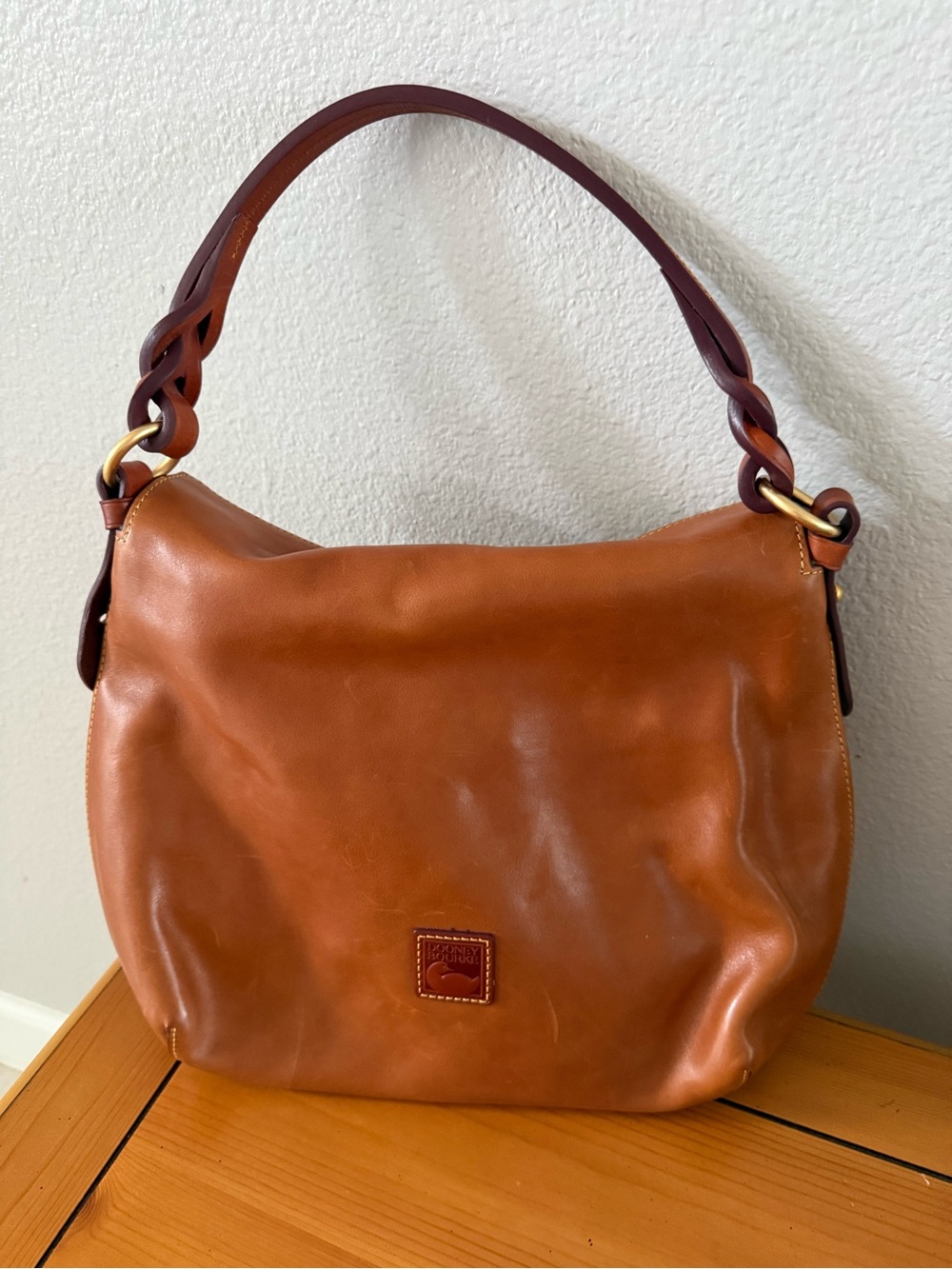 Dooney & Bourke Cognac and Dark Brown Leather Shoulder Hobo